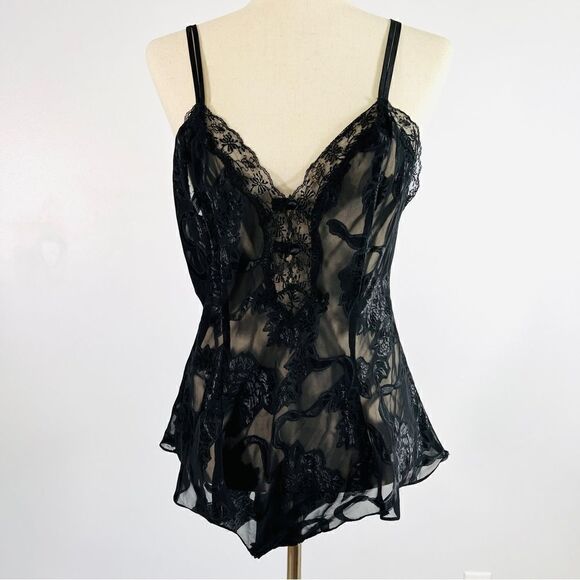 Vintage Victoria’s Secret Black Jacquard One Piece Bodysuit Negligee Great L - Picture 1 of 15